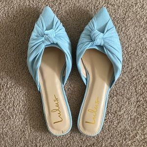 Blue suede point toe mules